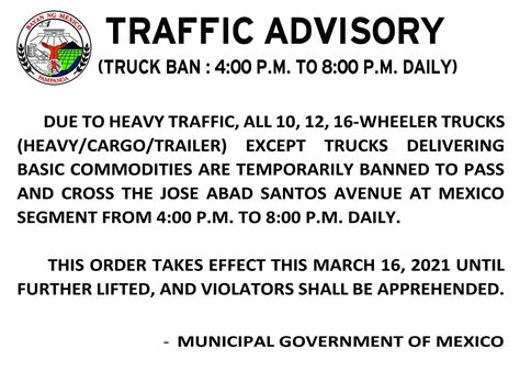 TRAFFIC ADVISORY: TRUCK BAN .